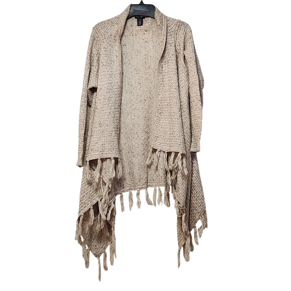 Wrangler Sweater Womens Large Beige Fringe Open Knit Cardigan Retro Western